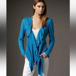 Eileen Fisher Cotton Viscose Melange Ottoman Blue Nile Shaped Sweater Cardigan